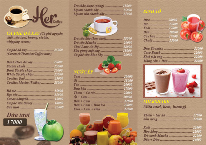 setup menu quán cà phê hợp lý nhằm tối ưu nguyên liệu